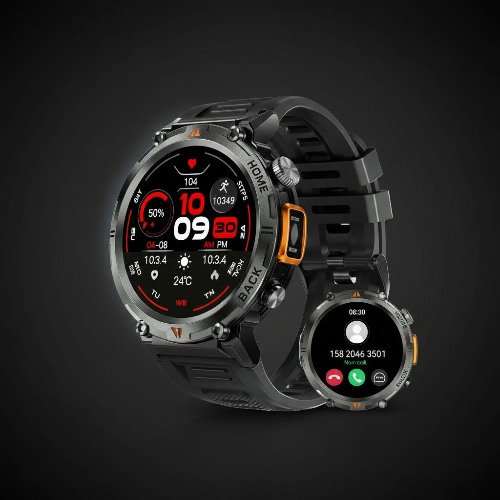 Smart Watch Bluetooth 1.45 Inch Black Rugged Case with Black Polyurethane Sport Band